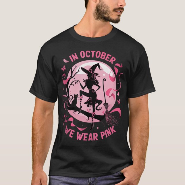 Pink Witch Halloween Costume Breast Cancer  T Shirt (Framsida)