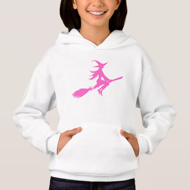 Pink Witch on a Broom T-Shirt – Magical & Fun  (Framsida)