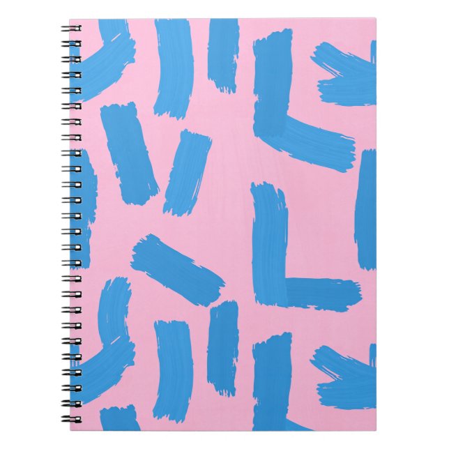 Pink with Blue Brushstroke Pattern Anteckningsbok (Framsidan)