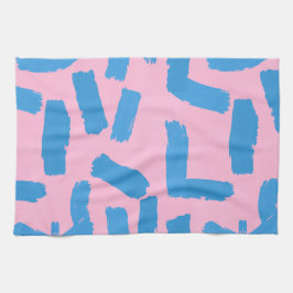 Pink with Blue Brushstroke Pattern  Kökshandduk