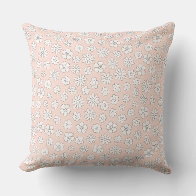 Pink with White Daisies Throw Pillow Kudde (Framsida)