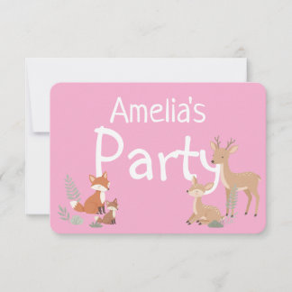 Pink Woodland Animal Birthday Party Invitation Meddelande