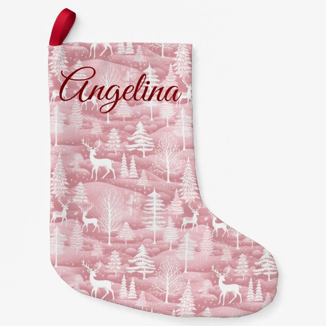 Pink Woodland Christmas Stocking Liten Julstrumpa (Framsidan)