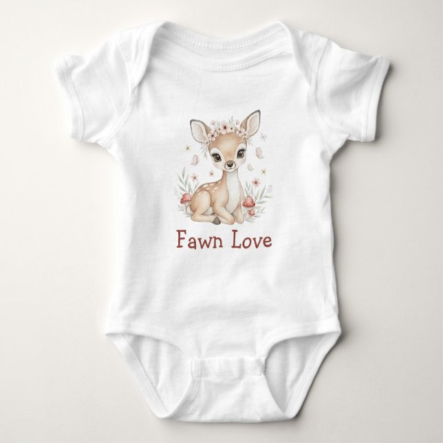Pink Woodland Deer Girl Baby Shower Gift Bodysuit T Shirt (Framsida)