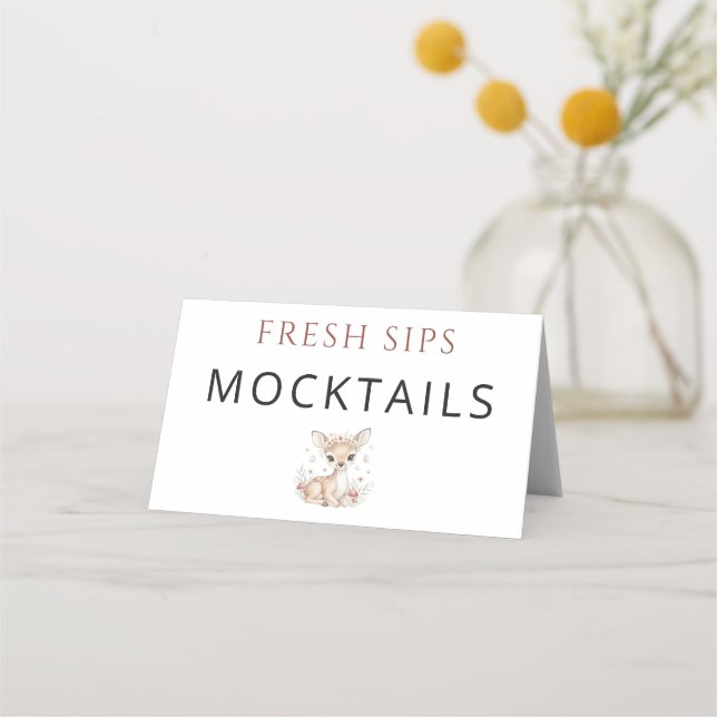 Pink Woodland Deer Girl Baby Shower Mocktails    Placeringskort (Baksida)