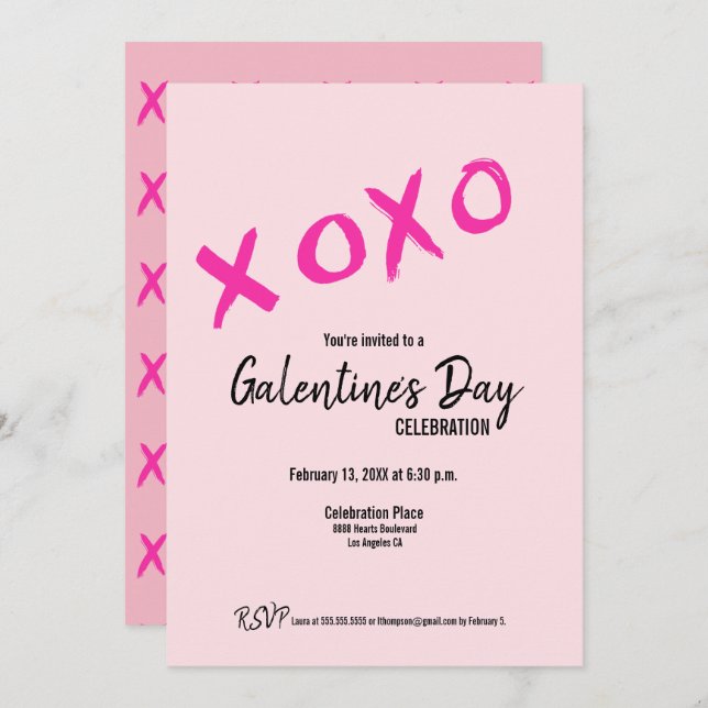 Pink XOXO Cute Galentine's Day Party Inbjudningar (Fram/baksida)