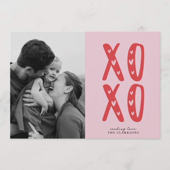 Pink XOXO Modern Valentine’s Day Photo Card Inbjudningar (Framsida)