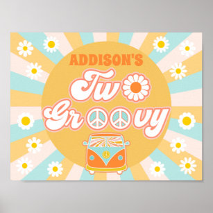 Pink Yellow Blue Two Groovy Retro Girls Bedroom Poster