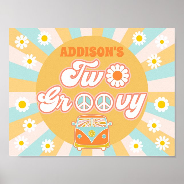Pink Yellow Blue Two Groovy Retro Girls Bedroom Poster (Framsidan)