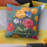 Pink Yellow Carnations on Blue Happy Birthday  Kudde<br><div class="desc">Personalize Happy Birthday Pink Red and Yellow Carnations on a blue background – A beautiful pillow to memorialize a loved one’s birthday, that of someone in your family, or circle of friends. NOTE: The text field is fully customizable allowing you to make changes as desired, Simply click on the word...</div>