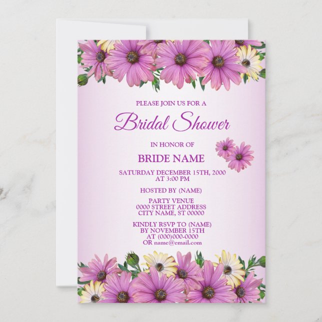 Pink Yellow Floral Rustic Bridal Shower Party Inbjudningar (Framsida)