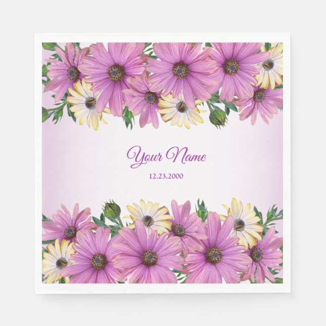 Pink Yellow Floral Rustic Elegant Wedding Party Pappersservett (Framsidan)