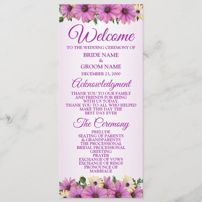 Pink Yellow Floral Rustic Elegant Wedding  Program (Framsida)