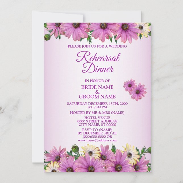 Pink Yellow Floral Rustic Wedding Rehearsal Dinner Inbjudningar (Framsida)