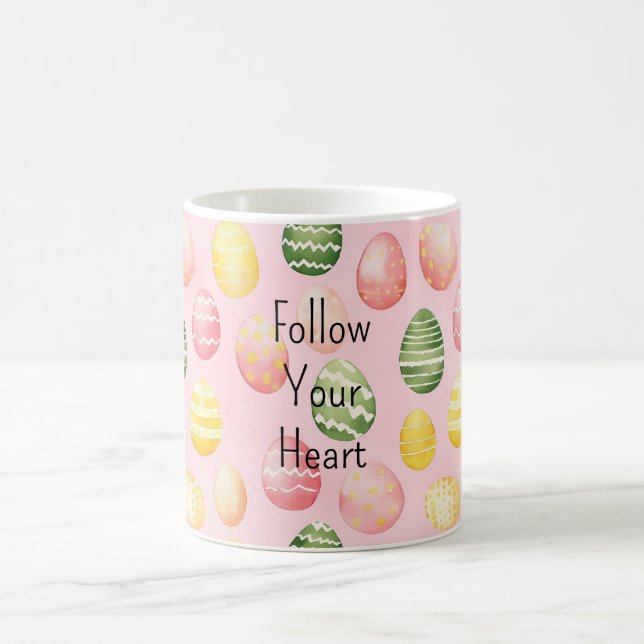 Pink Yellow Green Easter Eggs Kaffemugg (Center)