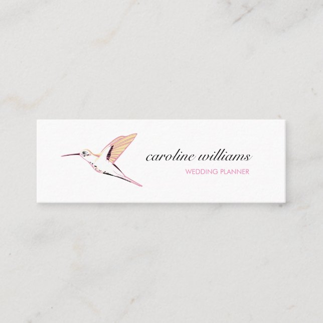 Pink yellow hummingbird illustration elegant chic mini visitkort (Framsida)