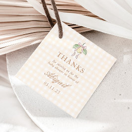 Pink & Yellow Lemon Bow Baby Shower Favor Gåvor Etiketter
