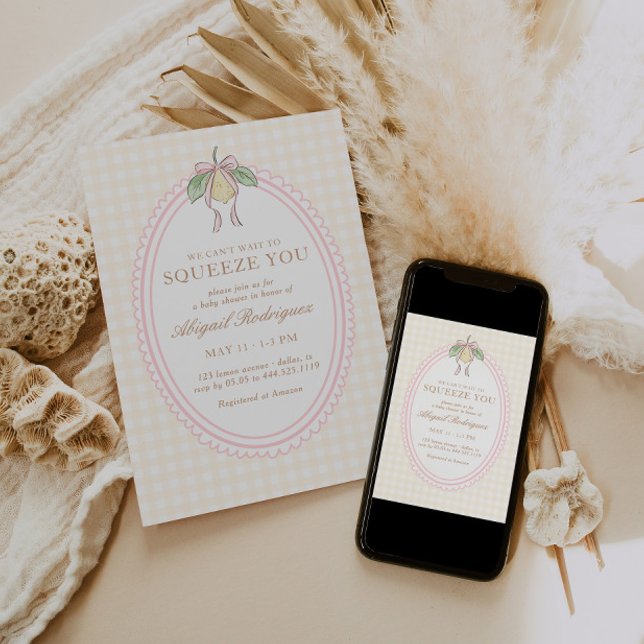 Pink & Yellow Lemon Bow Baby Shower Inbjudningar (Skapare uppladdad)