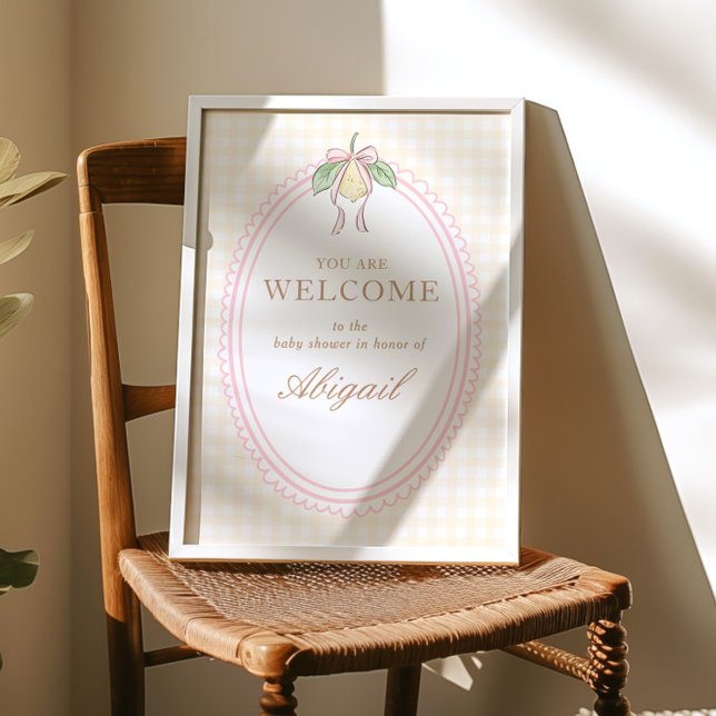 Pink & Yellow Lemon Bow Baby Shower Welcome Sign Poster (Skapare uppladdad)