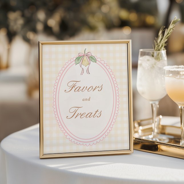 Pink & Yellow Lemon Bow Favors and Treats Sign Poster (Skapare uppladdad)