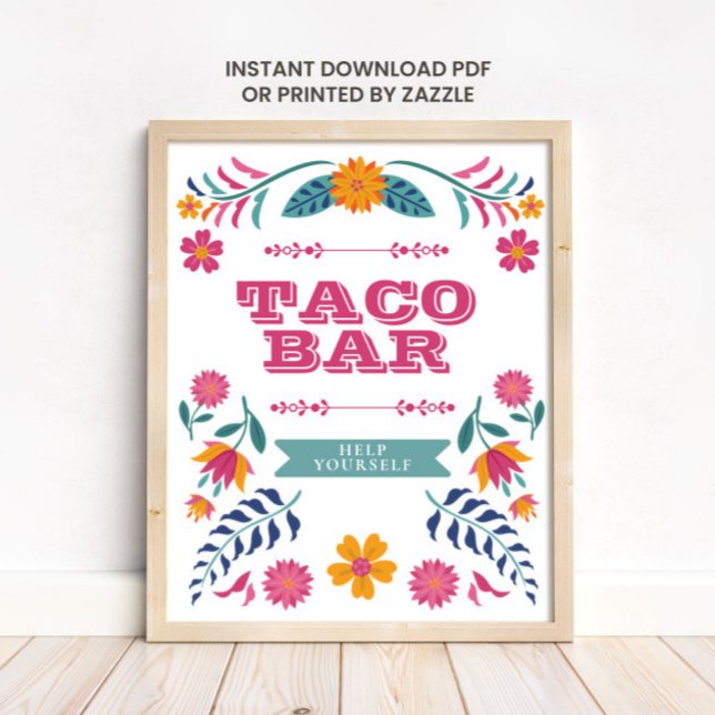 Pink Yellow Mexican Fiesta Taco Bar Sign Poster (Skapare uppladdad)