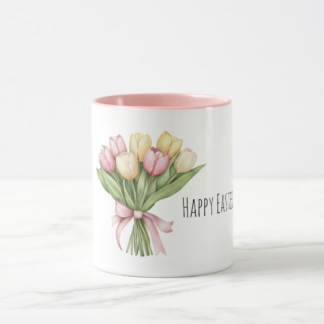 Pink Yellow Tulip Flowers Easter Mugg (Center)