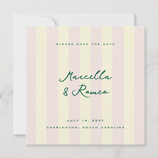 Pink Yellow Vertical Stripes Modern Save the Date Spara Datumet (Framsida)