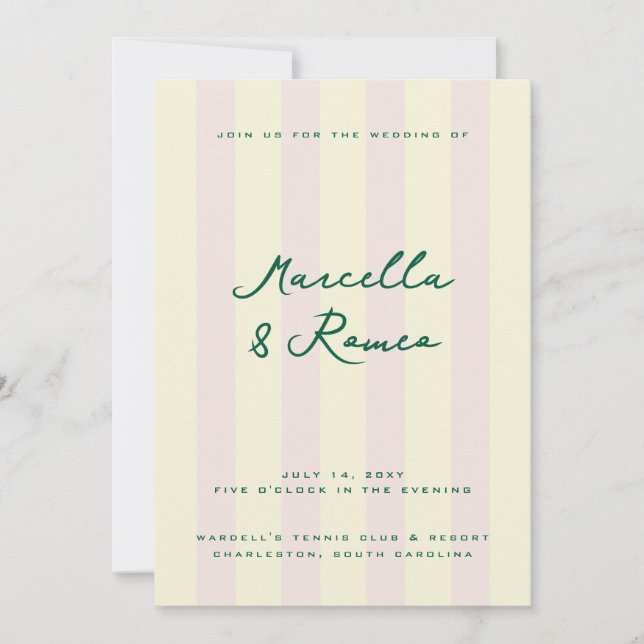 Pink Yellow Vertical Stripes Tennis Club Inbjudningar (Framsida)