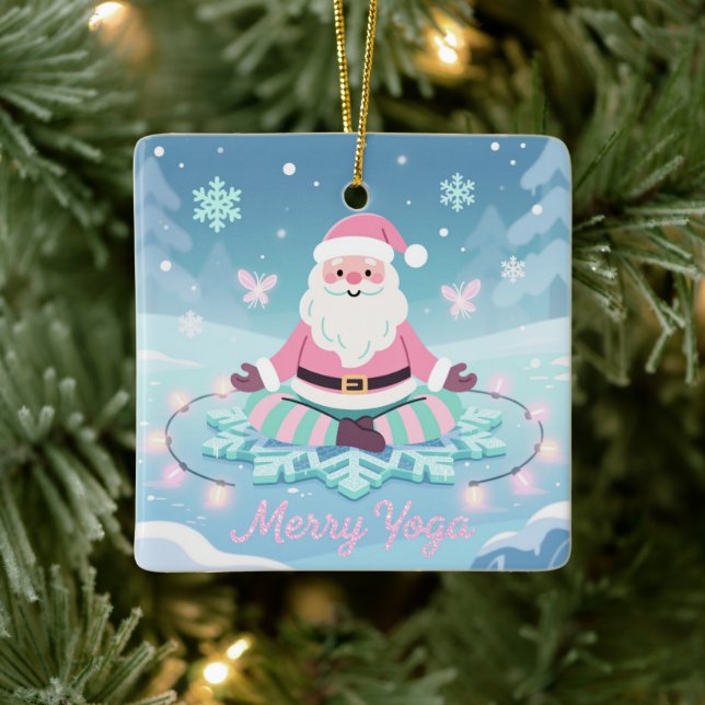 Pink Yoga Santa Meditation Christmas Julgransprydnad Keramik (Träd)