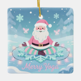 Pink Yoga Santa Meditation Christmas Julgransprydnad Keramik