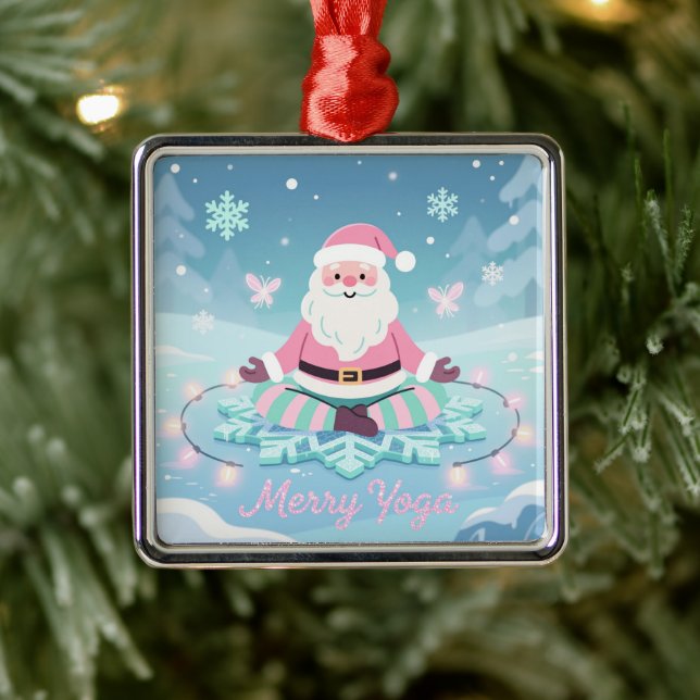 Pink Yoga Santa Meditation Christmas Julgransprydnad Metall (Träd)