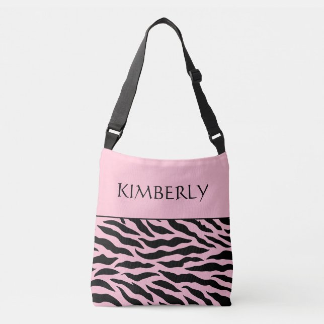 Pink Zebra Pattern Personalized Tote Axelväska (Framsida)