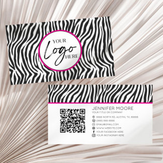 Pink Zebra Print Custom Company Logo QR Code Visitkort