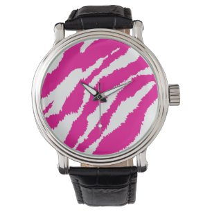 Pink Zebra Watch Bold Djurtryck läderrem Armbandsur