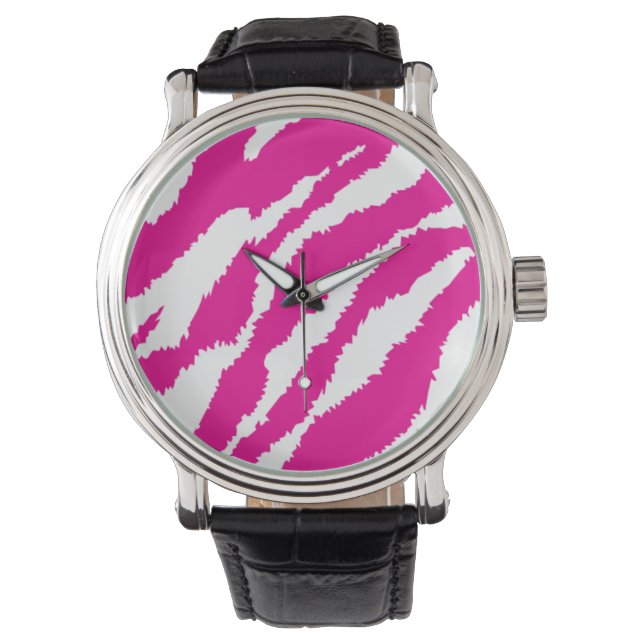 Pink Zebra Watch Bold Djurtryck läderrem Armbandsur (Framsida)