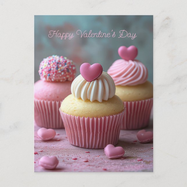 Pinke Cupcakes mit Herzen Valentinstag Vykort (Framsida)