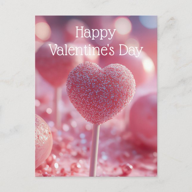 Pinke Herz Cake Pops Valentinstag Vykort (Framsida)