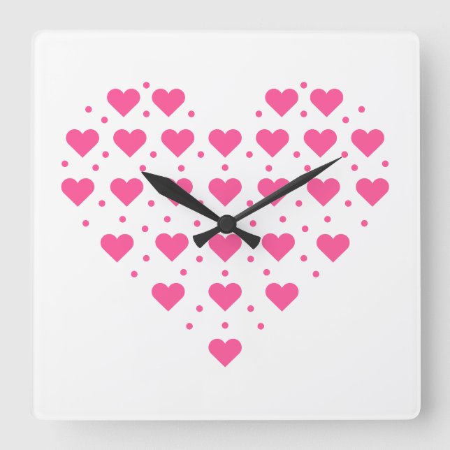 Pinke Herzen Fyrkantig Klocka (Framsida)