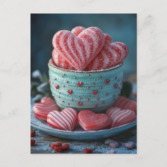 Pinke Herzen in Schüssel Valentinstag Vykort (Framsida)