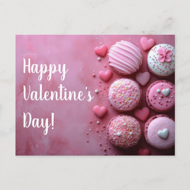 Pinke Macarones mit Herzen Valentinstag Vykort (Framsida)