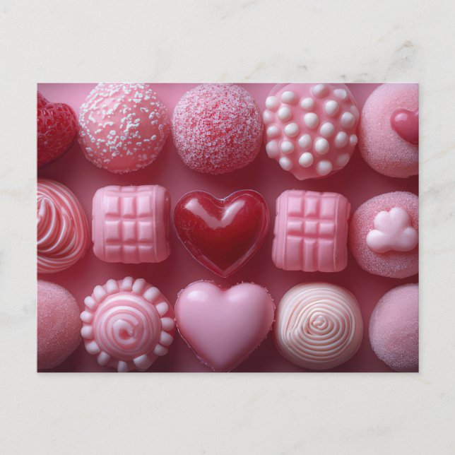 Pinke Pralinen aus Schokolade Valentinstag Vykort (Framsida)