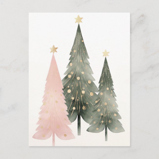 Pinke und grüne Weihnachtsbäume  Vykort (Framsida)
