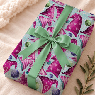 Pinker Blå Retro Jul Tomte Mönster Presentpapper