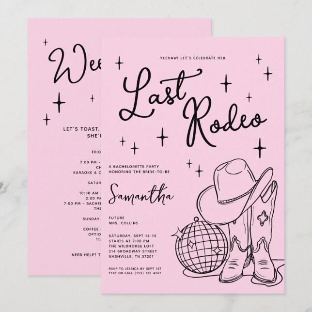 Pinker Diskoteket Sista Rodeo Sjungmöfest Inbjudningar (Fram/baksida)