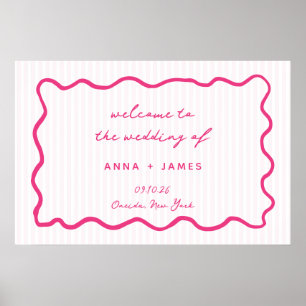 Pinker Fantasifull Handritad Bröllopshälsning Poster