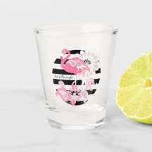 Pinker Flamingo i svart och vit randig design