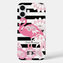Pinker Flamingo i svart-vit randig design