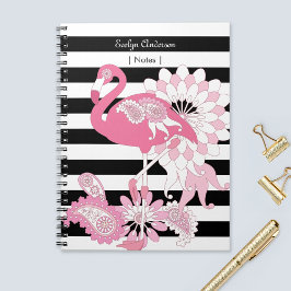 Pinker Flamingo i svart-vit randig design Anteckningsbok