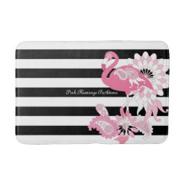 Pinker Flamingo i svart-vit randig design Badrumsmatta