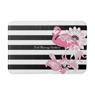 Pinker Flamingo i svart-vit randig design Badrumsmatta